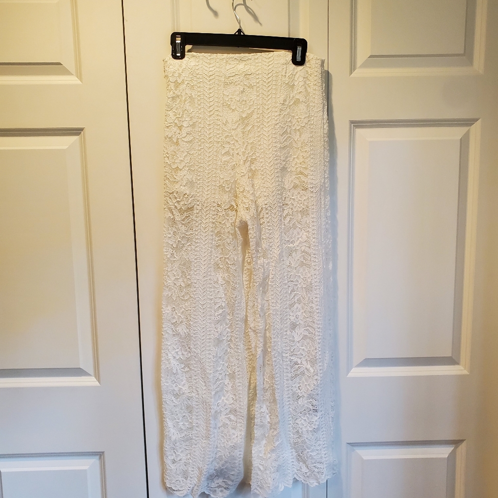 Endless Rose White Lace Wide Leg Pants